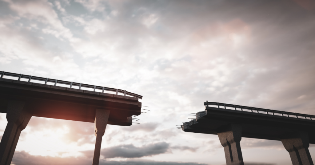 a bridge that is broken in the middle as a metaphor for incompleteness